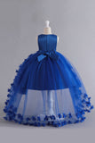 Blue High Low Girls' Dress With Bowknot