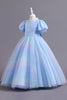 Load image into Gallery viewer, Puff Sleeves Blue Sequins Tulle Girls&#39; Dress