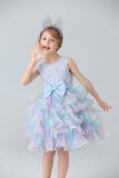 Blue Tulle Tiered Girls' Dress with Bows