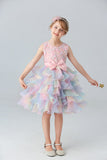 Blue Tulle Tiered Girls' Dress with Bows