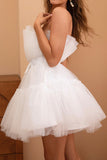 Tulle Strapless White Short Party Dress