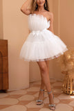 Tulle Strapless White Short Party Dress