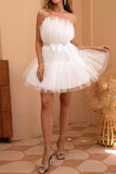 Tulle Strapless White Short Party Dress