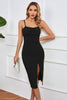 Load image into Gallery viewer, Black Bodycon Spaghetti Straps Graduation Dress With Slit