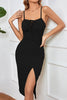 Load image into Gallery viewer, Black Bodycon Spaghetti Straps Graduation Dress With Slit