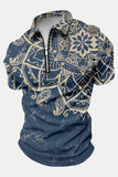 Blue Printed Short Sleeves Polo Shirt