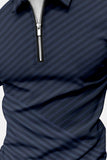 Dark Blue Stripe Printed Short Sleeves Polo Shirt