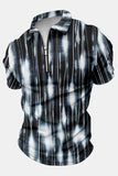 Printed Pattern Black Men's Polo Shirt with Short Sleeves