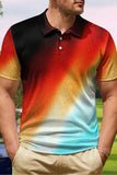 Red Printed Men's Casual Polo Shirt with Short Sleeves