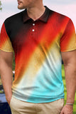 Red Printed Men's Casual Polo Shirt with Short Sleeves