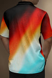 Red Printed Men's Casual Polo Shirt with Short Sleeves