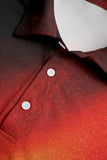 Red Printed Men's Casual Polo Shirt with Short Sleeves