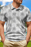 Grey Print Classic Men's Polo Shirt with Short Sleeves