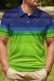 Stripe Green Men's Polo Shirt with Short Sleeves