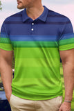 Stripe Green Men's Polo Shirt with Short Sleeves