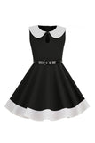 Black Jewel Neck Sleeveless 50's Girls Dress