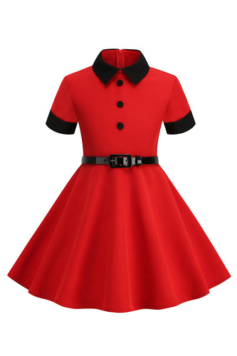 Red Jewel Neck Vintage Girl Dresses
