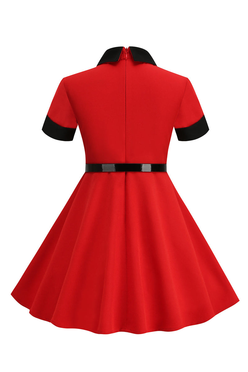 Load image into Gallery viewer, Red Jewel Neck Vintage Girl Dresses