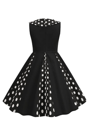 Black Jewel Neck Sleeveless 50's Girls Dress