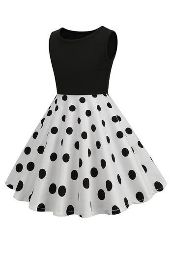 White Polka Dots Sleeveless Vintage Girl Dresses