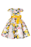 Blue Floral Girls' Dress with Bowknot