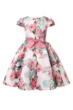 Blue Floral Girls' Dress with Bowknot