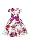 Blue Floral Girls' Dress with Bowknot