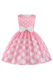 Dark Blue Polka Dots Girls' Dress with Bowknot