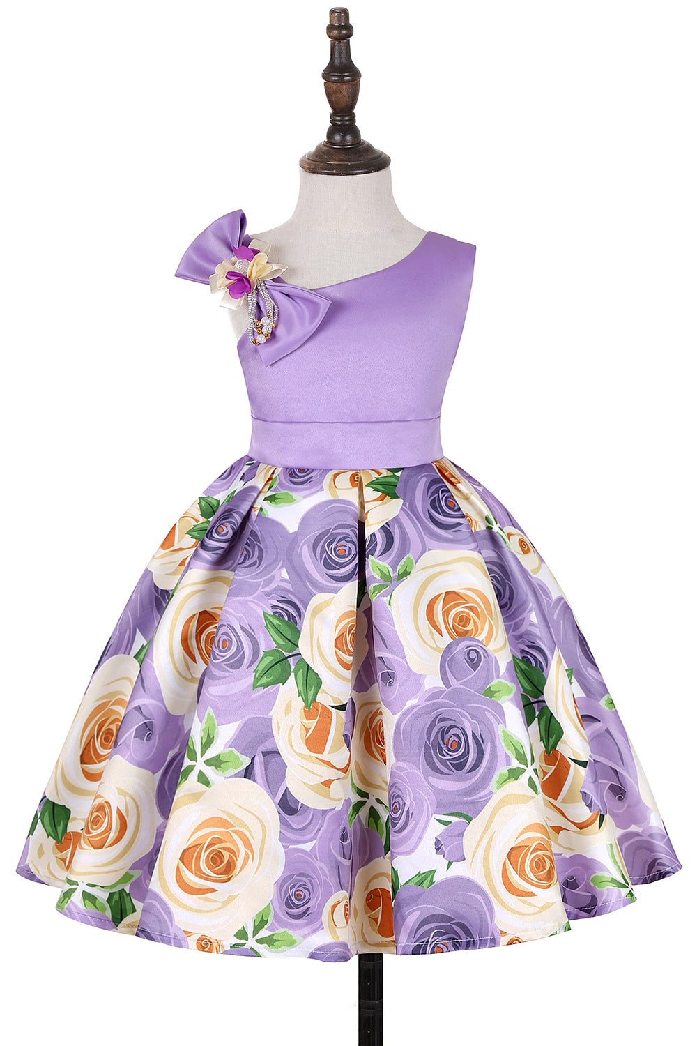Floral Purple Sleeveless Girls' Party Dress