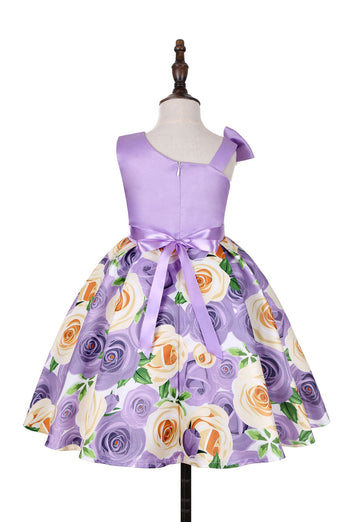 Floral Purple Sleeveless Girls' Party Dress