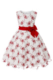 Blue Embroidery Lace Girls' Dress with Bowknot