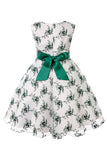 Blue Embroidery Lace Girls' Dress with Bowknot