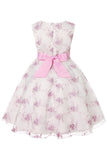 Blue Embroidery Lace Girls' Dress with Bowknot