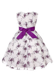 Blue Embroidery Lace Girls' Dress with Bowknot