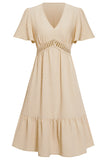 Apricot V Neck A Line Summer Dress