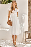 White V Neck Midi Summer Dress