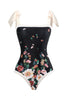 Load image into Gallery viewer, Vintage Printed Black One Piece Swimwear Set with Beach Skirt