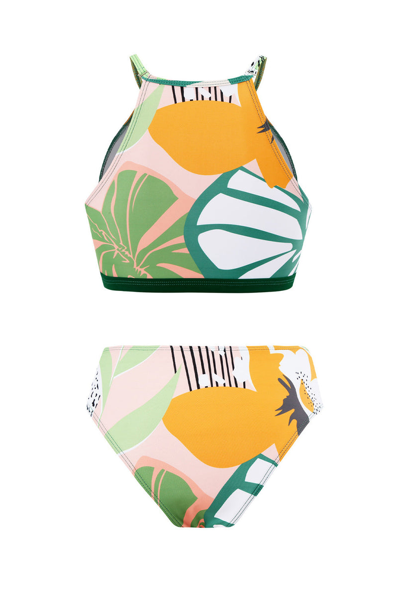 Load image into Gallery viewer, Two Piece Green Printed Bikini Set with Beach Skirt
