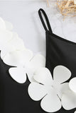 One Piece High Waist Black Swimwear with Flower