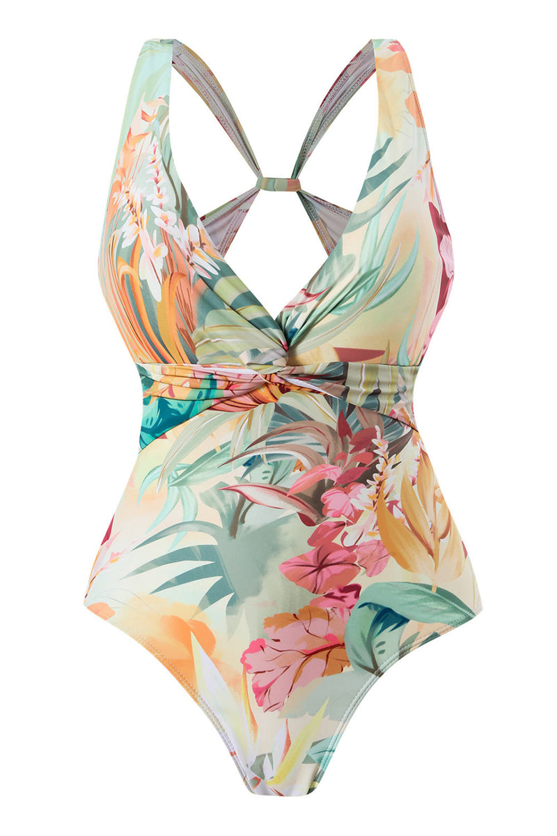 Load image into Gallery viewer, One Piece Flower Printed Yellow Swimwear Set with Beach Skirt