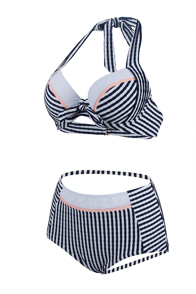 Load image into Gallery viewer, Dark Blue Stripes Two Pieces Bikini