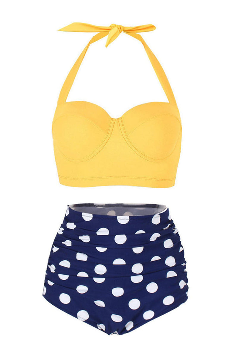 Load image into Gallery viewer, Two Piece High Waist Polka Dots Swimsuit
