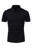 Black Slim Fit Short Sleeves Tops for Men