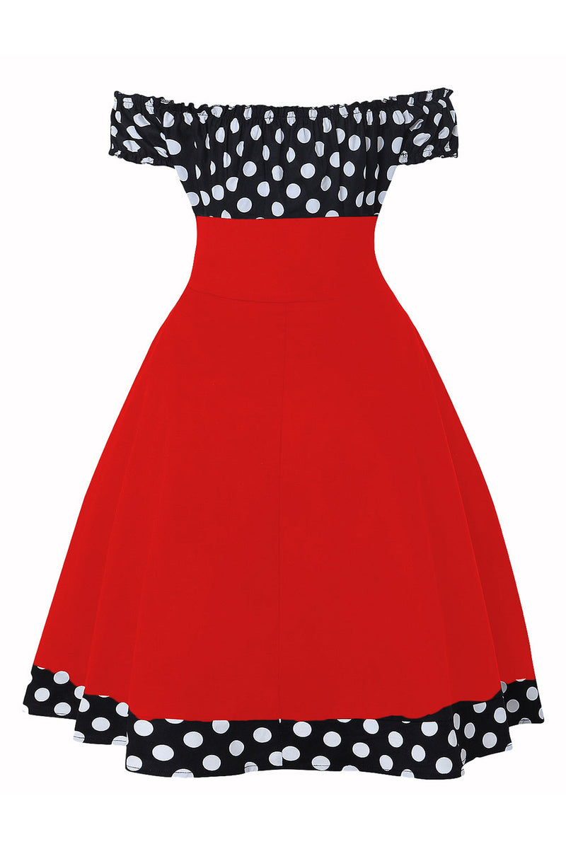 Load image into Gallery viewer, Off the Shoulder Polka Dots 1950s Dress