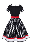 Black V-neck Polka Dots 1950s Dress