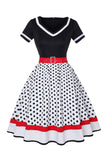 Black V-neck Polka Dots 1950s Dress