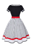 Black V-neck Polka Dots 1950s Dress