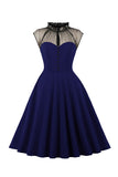 Black A Line Vintage 1950s Dress with Buttons