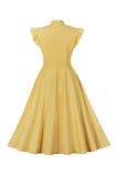 Yellow Solid Swing 1950s Dress with Bow