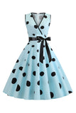 Light Blue Polka Dots Vintage 1950s Dress